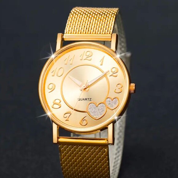 New 6pc Quartz Watch Golden in Color with Necklace, Bracelet Earring & Ring Set - Picture 5 of 7